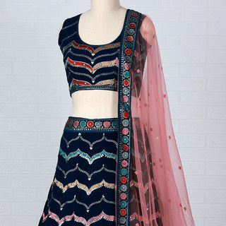 Dark Blue Sequins Embroidered Georgette Lehenga Choli Clothsvilla
