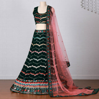 Green Sequins Embroidered Georgette Lehenga Choli Clothsvilla