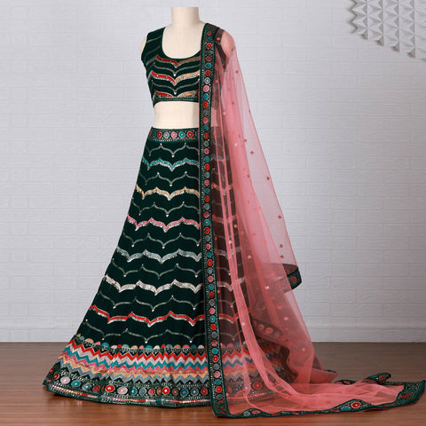 Green Sequins Embroidered Georgette Lehenga Choli Clothsvilla Main image
