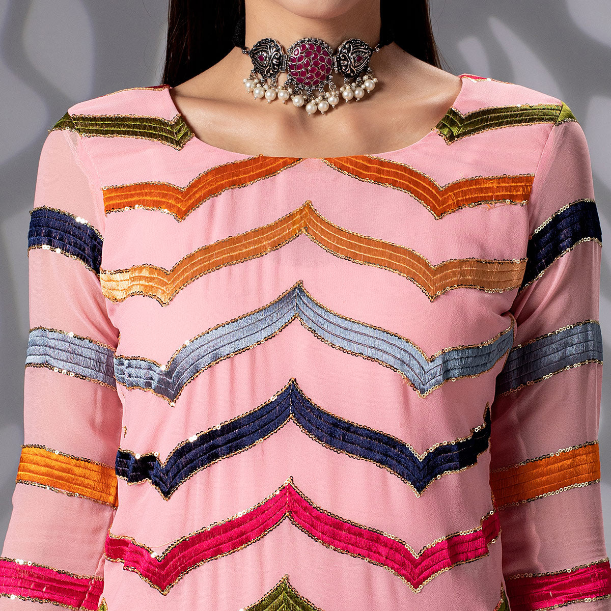 Pink Sequins Embroidered Georgette Sharara Suit Clothsvilla