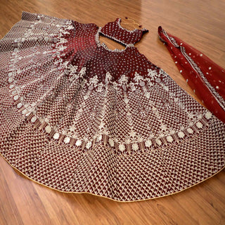 Maroon Embroidered Satin Lehenga Choli Clothsvilla