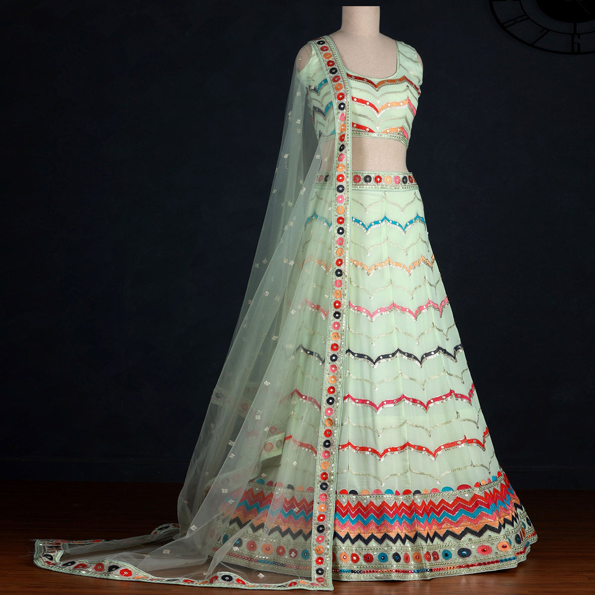Pista Sequins Embroidered Georgette Lehenga Choli Clothsvilla Main image