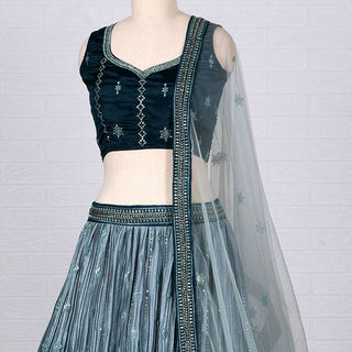 Blue Sequins Embroidered Satin Lehenga Choli Clothsvilla