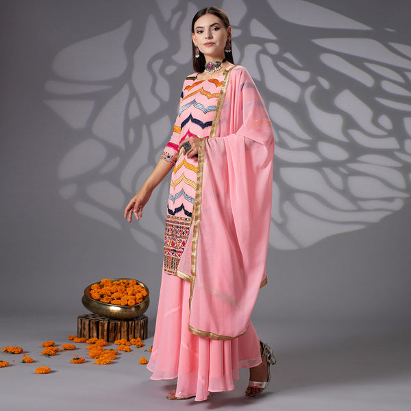 Pink Sequins Embroidered Georgette Sharara Suit Clothsvilla