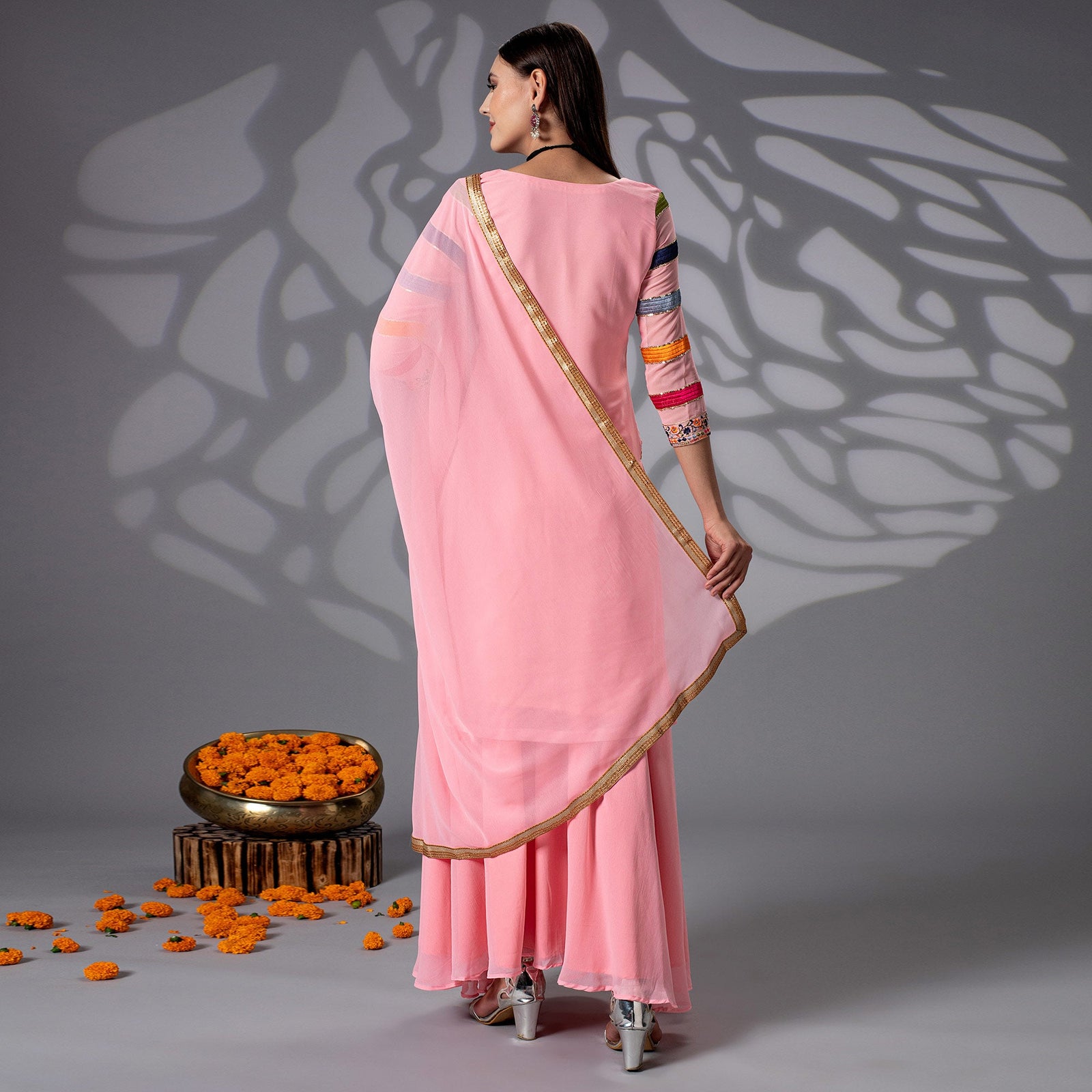 Pink Sequins Embroidered Georgette Sharara Suit Clothsvilla