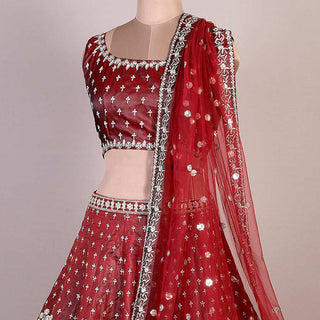 Maroon Embroidered Satin Lehenga Choli Clothsvilla