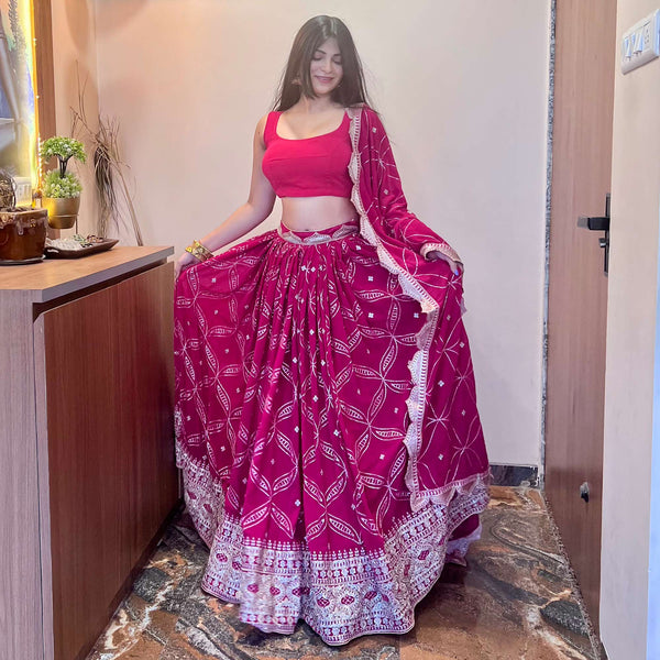 Pink Floral Sequins Embroidered Georgette Lehenga Choli Clothsvilla