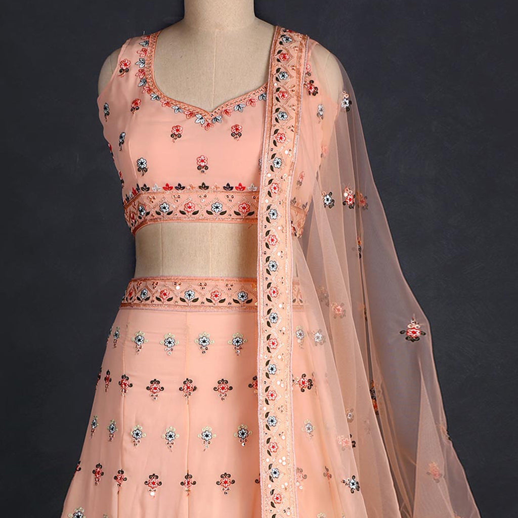 Peach Sequins Embroidered Georgette Lehenga Choli Clothsvilla