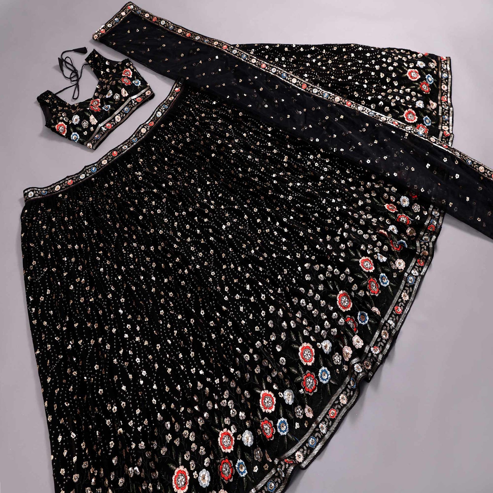 Black Sequins Embroidered Georgette Lehenga Choli Clothsvilla