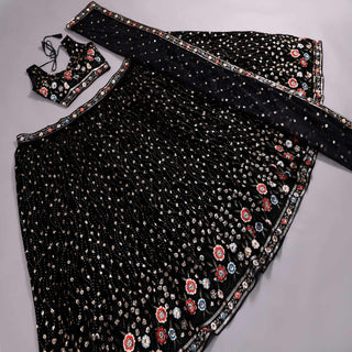 Black Sequins Embroidered Georgette Lehenga Choli Clothsvilla