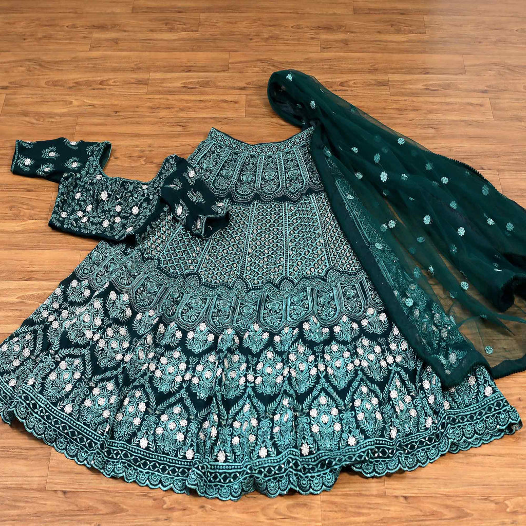 Bottle Green Sequins Embroidered Georgette Lehenga Choli Clothsvilla