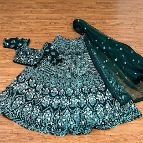 Bottle Green Sequins Embroidered Georgette Lehenga Choli Clothsvilla