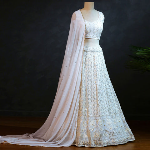 White Sequins Embroidered Georgette Lehenga Choli Clothsvilla Main image
