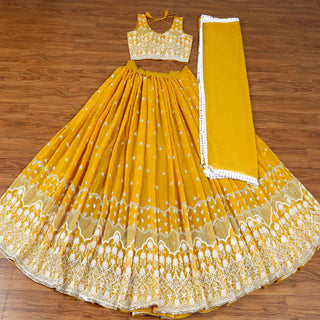 Mustard Sequins Embroidered Georgette Lehenga Choli Clothsvilla