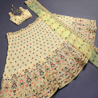 Yellow Sequins Embroidered Georgette Lehenga Choli Clothsvilla