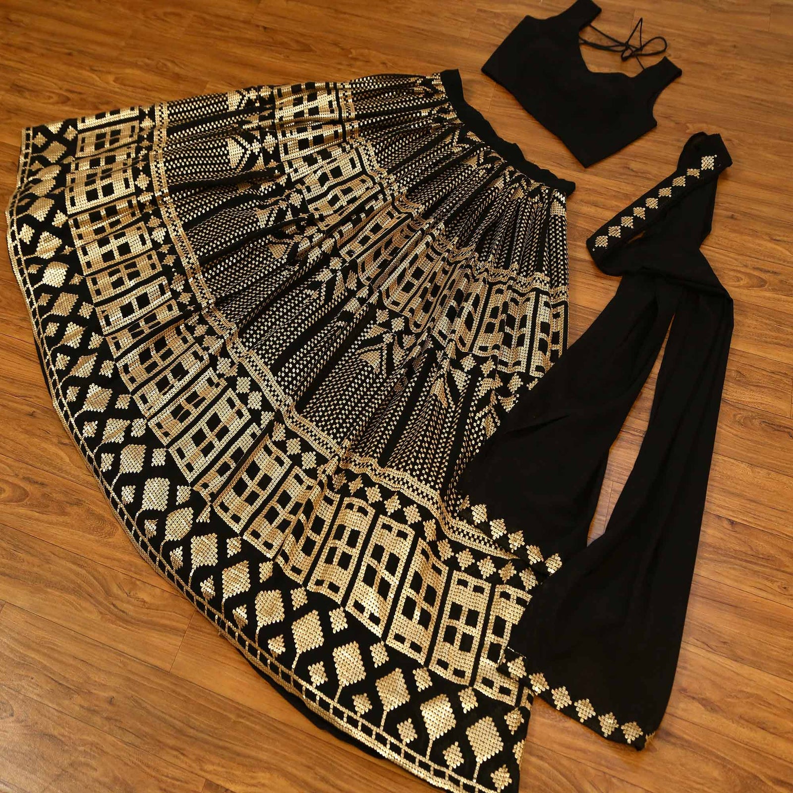 Black Embroidered Georgette Lehenga Choli Clothsvilla