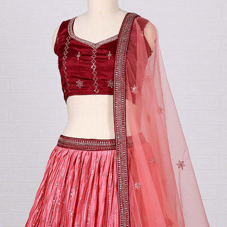 Pink Sequins Embroidered Satin Lehenga Choli Clothsvilla