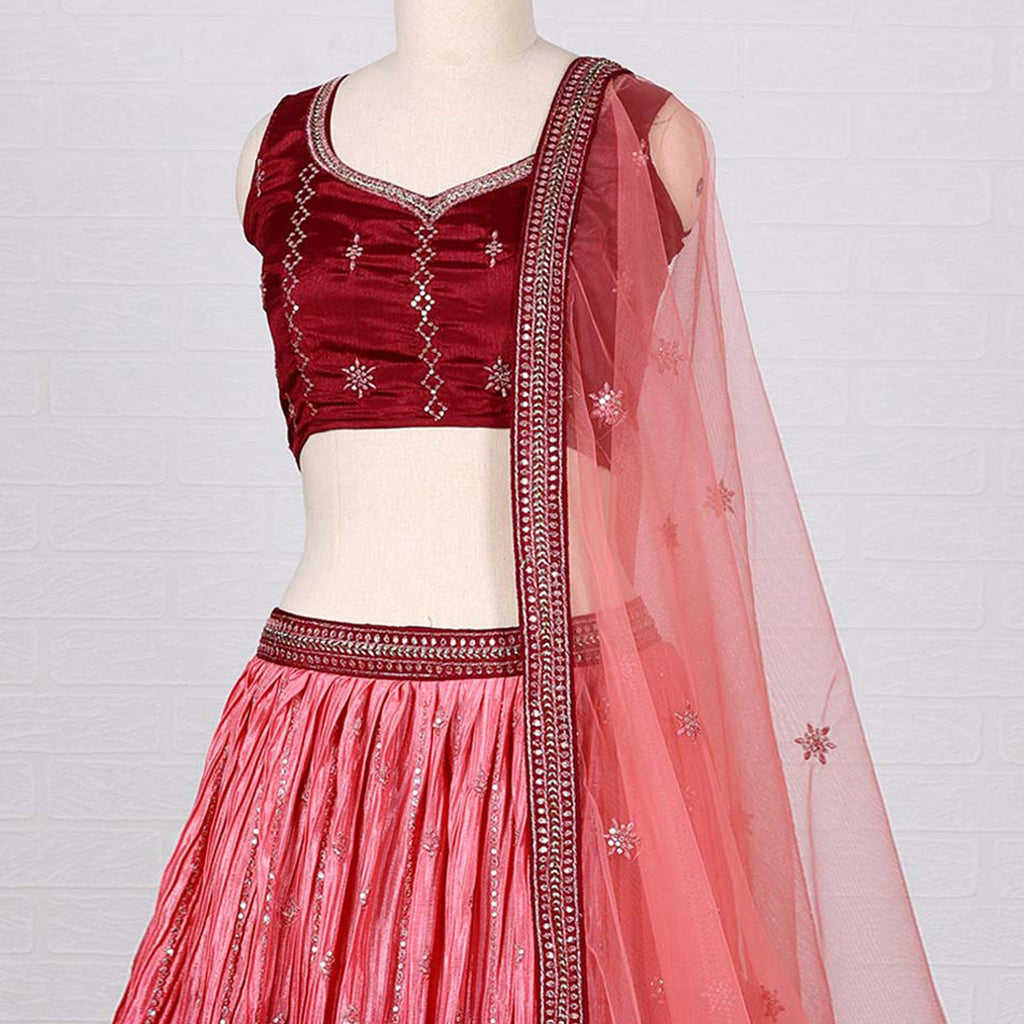 Pink Sequins Embroidered Satin Lehenga Choli Clothsvilla