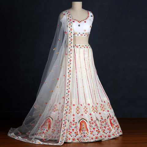 White Sequins Embroidered Georgette Lehenga Choli Clothsvilla Main image