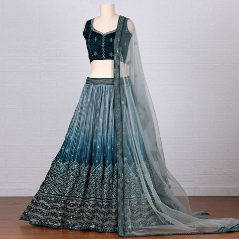 Blue Sequins Embroidered Satin Lehenga Choli Clothsvilla Main image