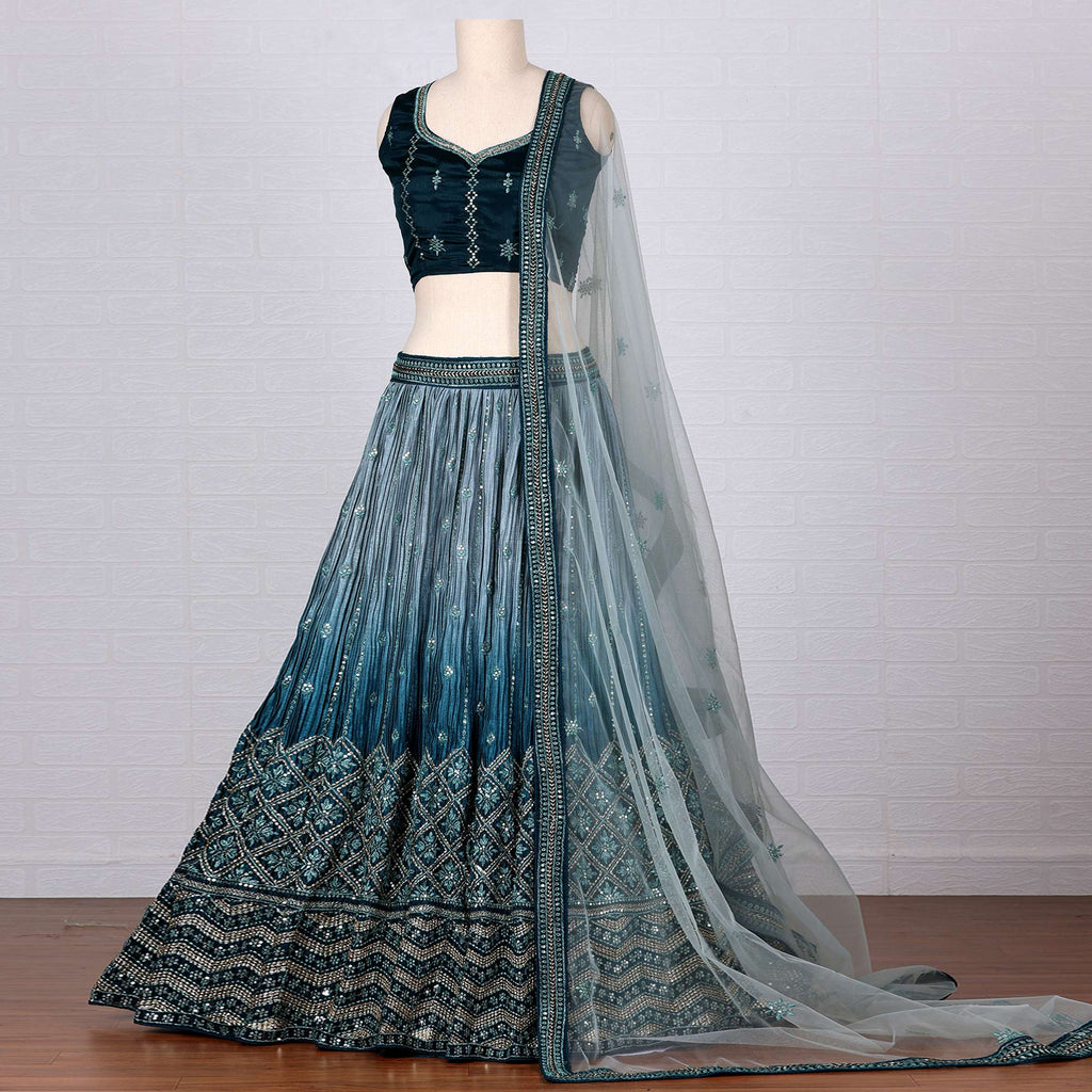 Blue Sequins Embroidered Satin Lehenga Choli Clothsvilla