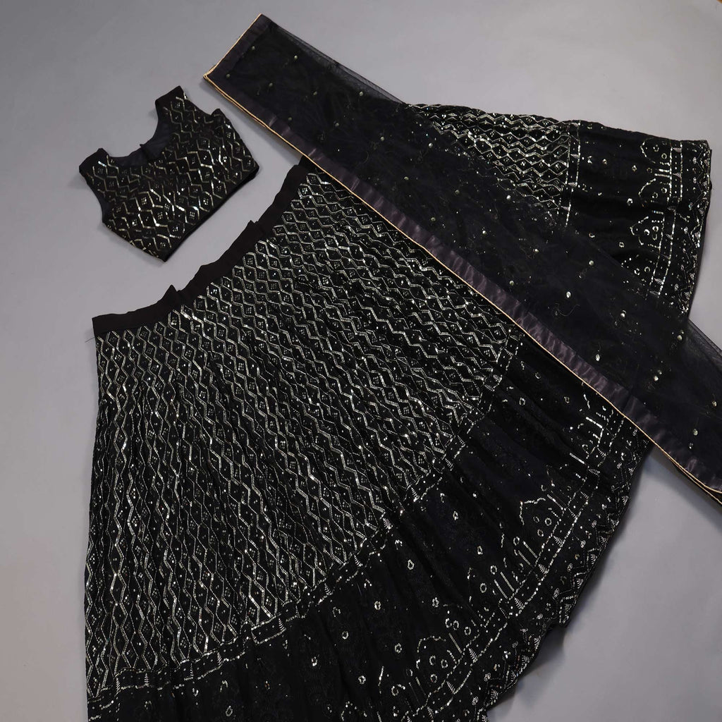 Black Sequins Embroidered Georgette Lehenga Choli Clothsvilla