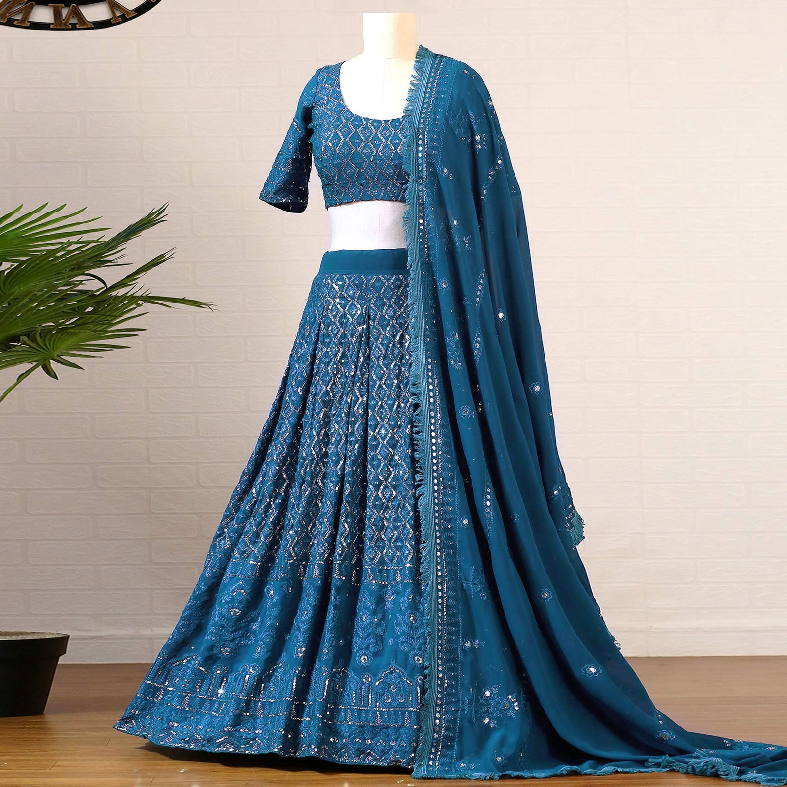Morpich Sequins Embroidered Georgette Lehenga Choli Clothsvilla