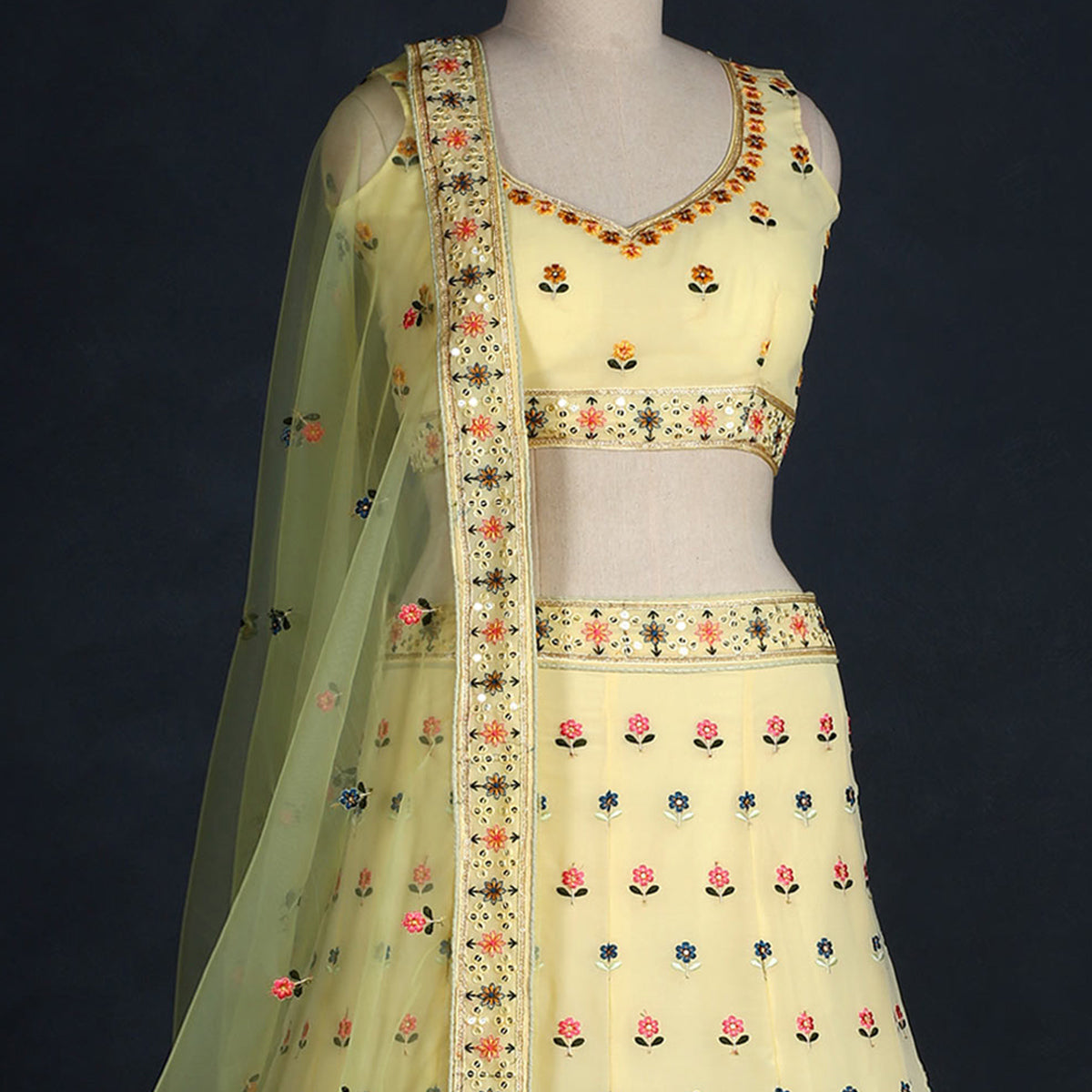 Yellow Sequins Embroidered Georgette Lehenga Choli Clothsvilla