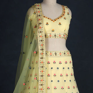 Yellow Sequins Embroidered Georgette Lehenga Choli Clothsvilla