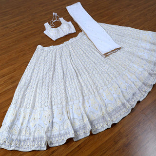 White Sequins Embroidered Georgette Lehenga Choli Clothsvilla