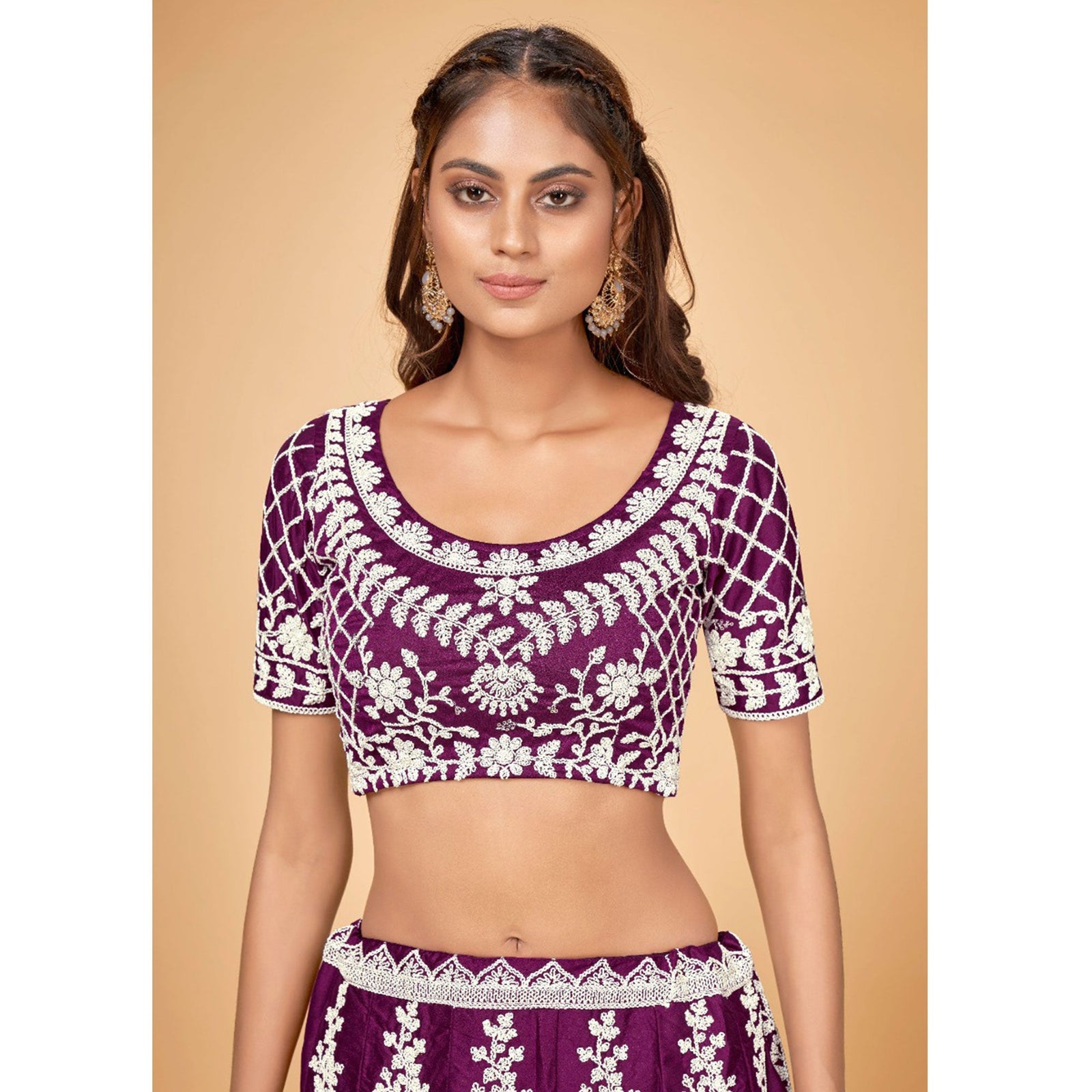 Purple Floral Embroidered Chiffon Lehenga Choli Clothsvilla