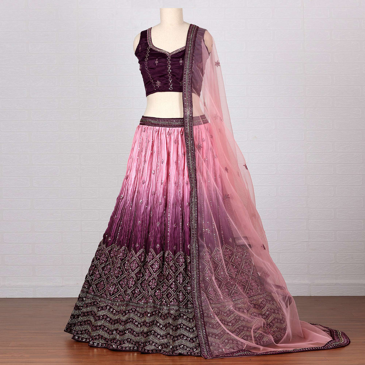Purple Sequins Embroidered Satin Lehenga Choli Clothsvilla Main image