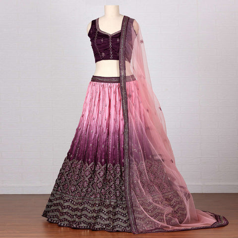 Purple Sequins Embroidered Satin Lehenga Choli Clothsvilla Main image