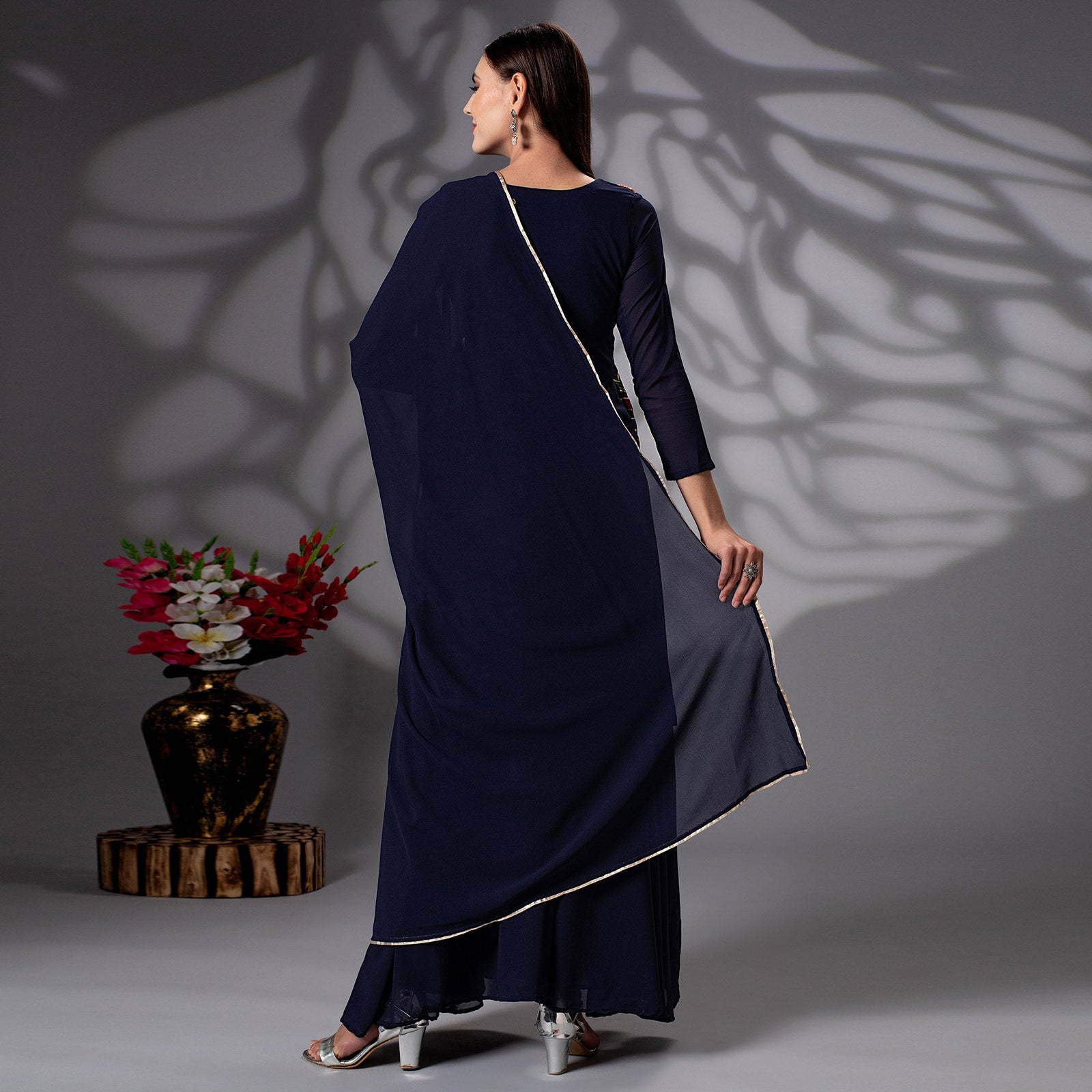 Navy Blue Sequins Embroidered Georgette Sharara Suit Clothsvilla