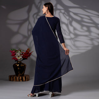 Navy Blue Sequins Embroidered Georgette Sharara Suit Clothsvilla