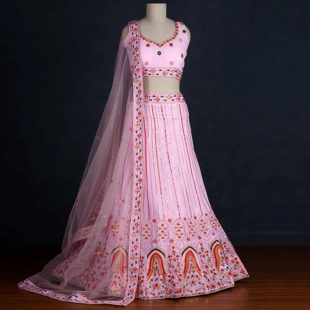 Pink Sequins Embroidered Georgette Lehenga Choli Clothsvilla