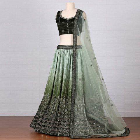 Green Sequins Embroidered Satin Lehenga Choli Clothsvilla Main image