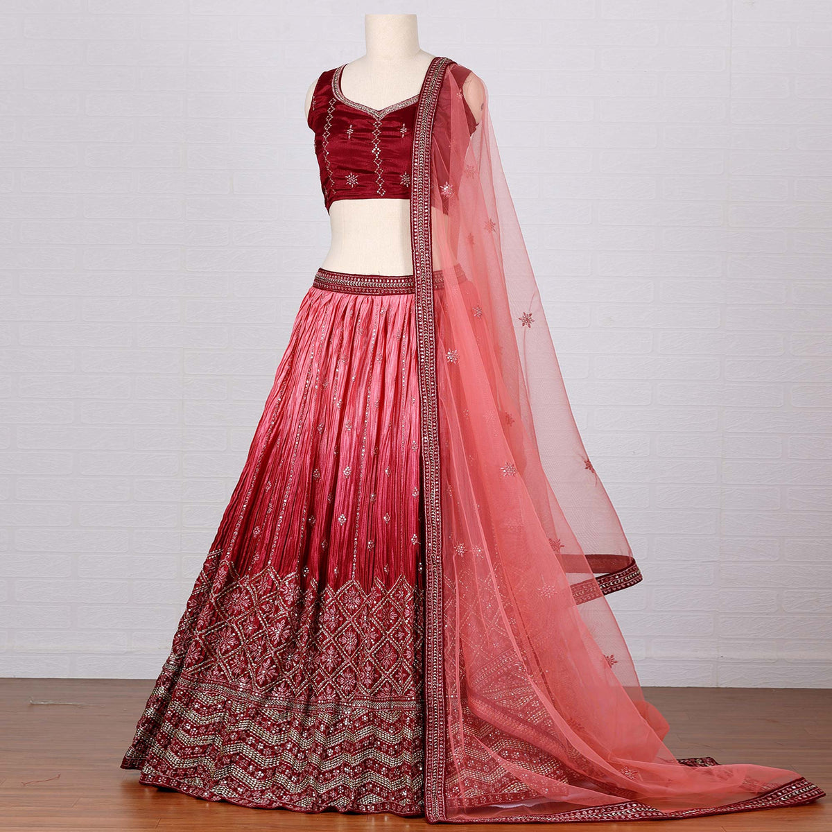 Pink Sequins Embroidered Satin Lehenga Choli Clothsvilla Main image