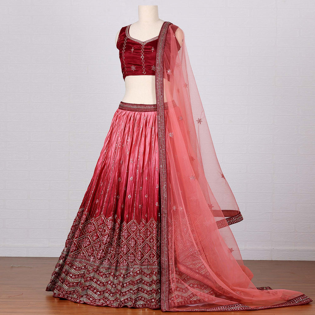 Pink Sequins Embroidered Satin Lehenga Choli Clothsvilla