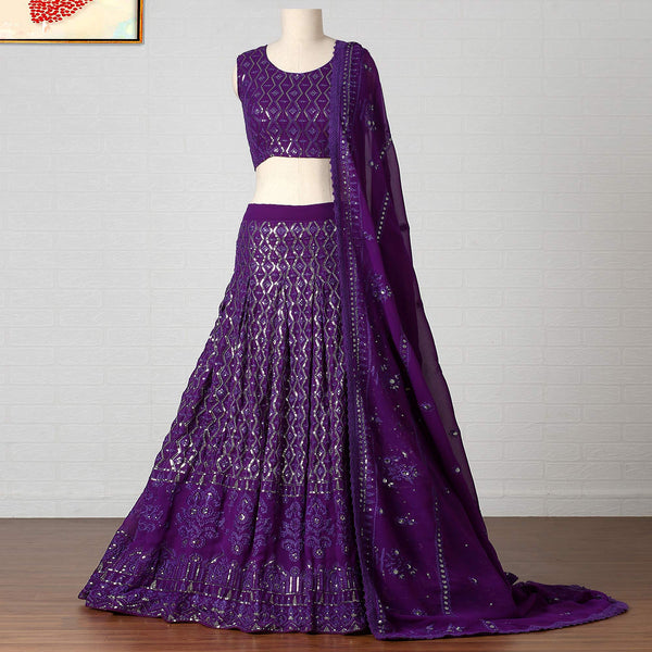 Purple Sequins Embroidered Georgette Lehenga Choli Clothsvilla