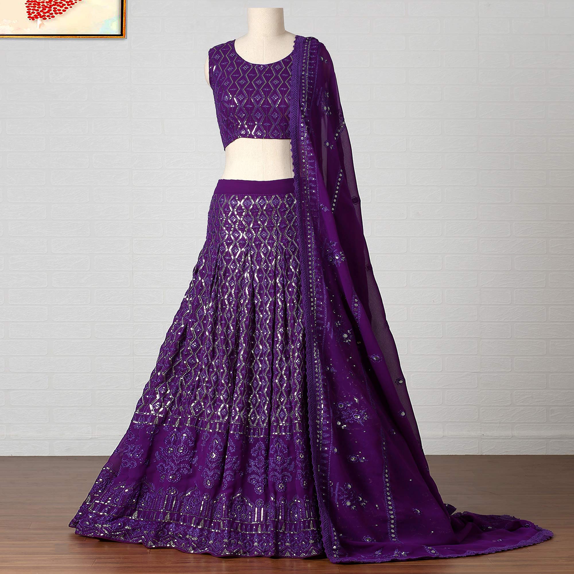 Purple Multi Embroidered Velvet Lehenga – Maharani