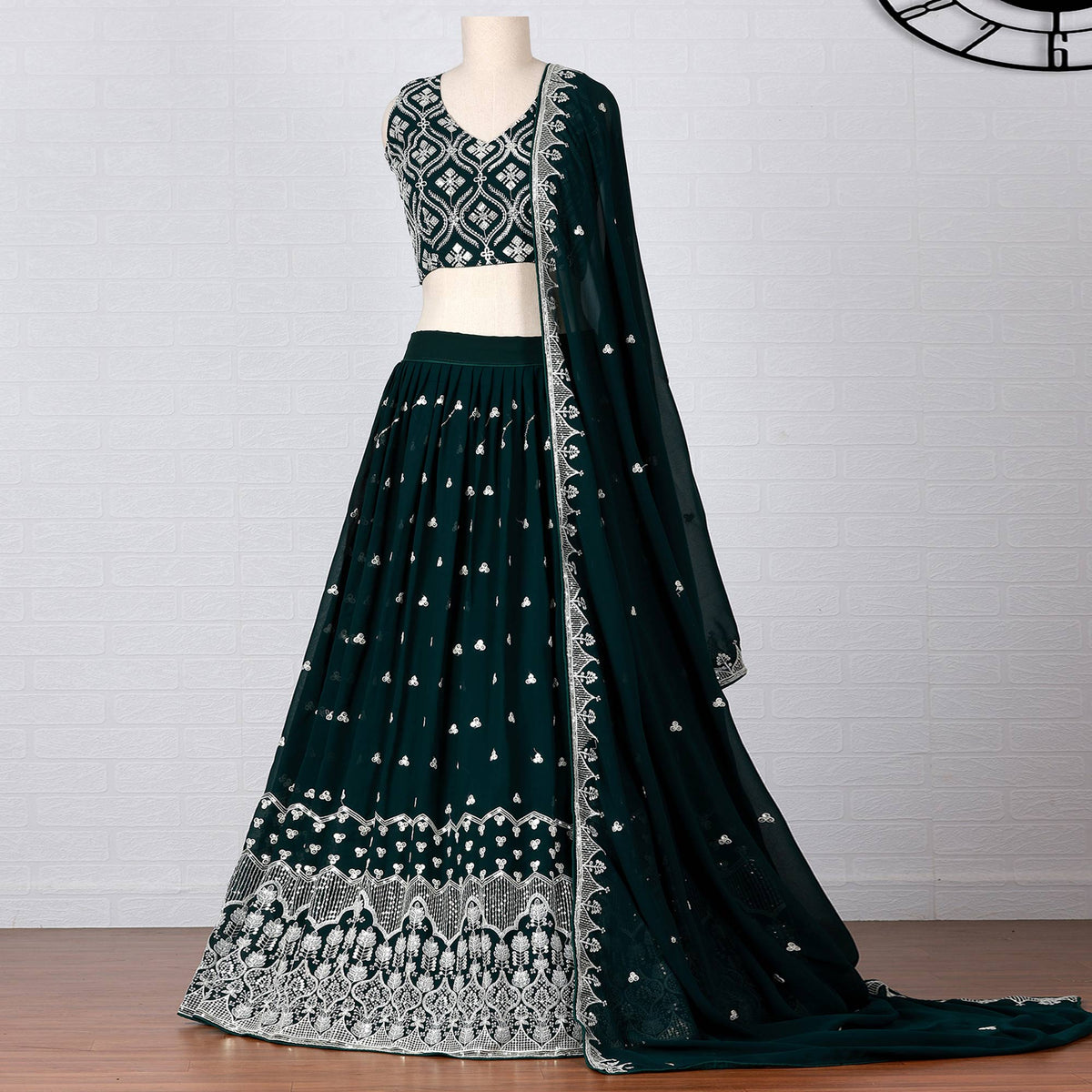 Teal Green Sequins Embroidered Georgette Lehenga Choli Clothsvilla Main image