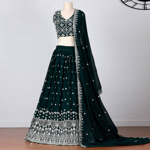 Teal Green Sequins Embroidered Georgette Lehenga Choli Clothsvilla Main image