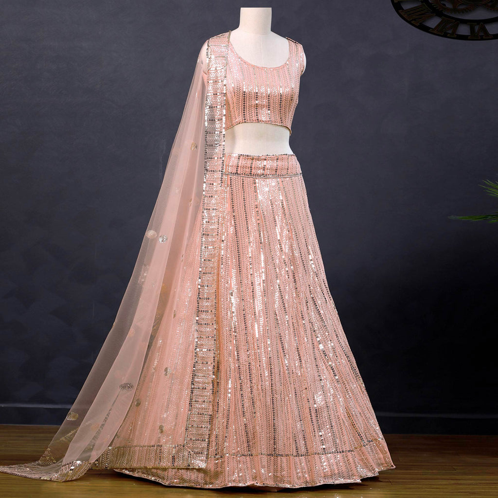 Pink Sequins Embroidered Georgette Lehenga Choli Clothsvilla