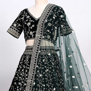 Dark Green Sequins Embroidered Velvet Lehenga Choli Clothsvilla