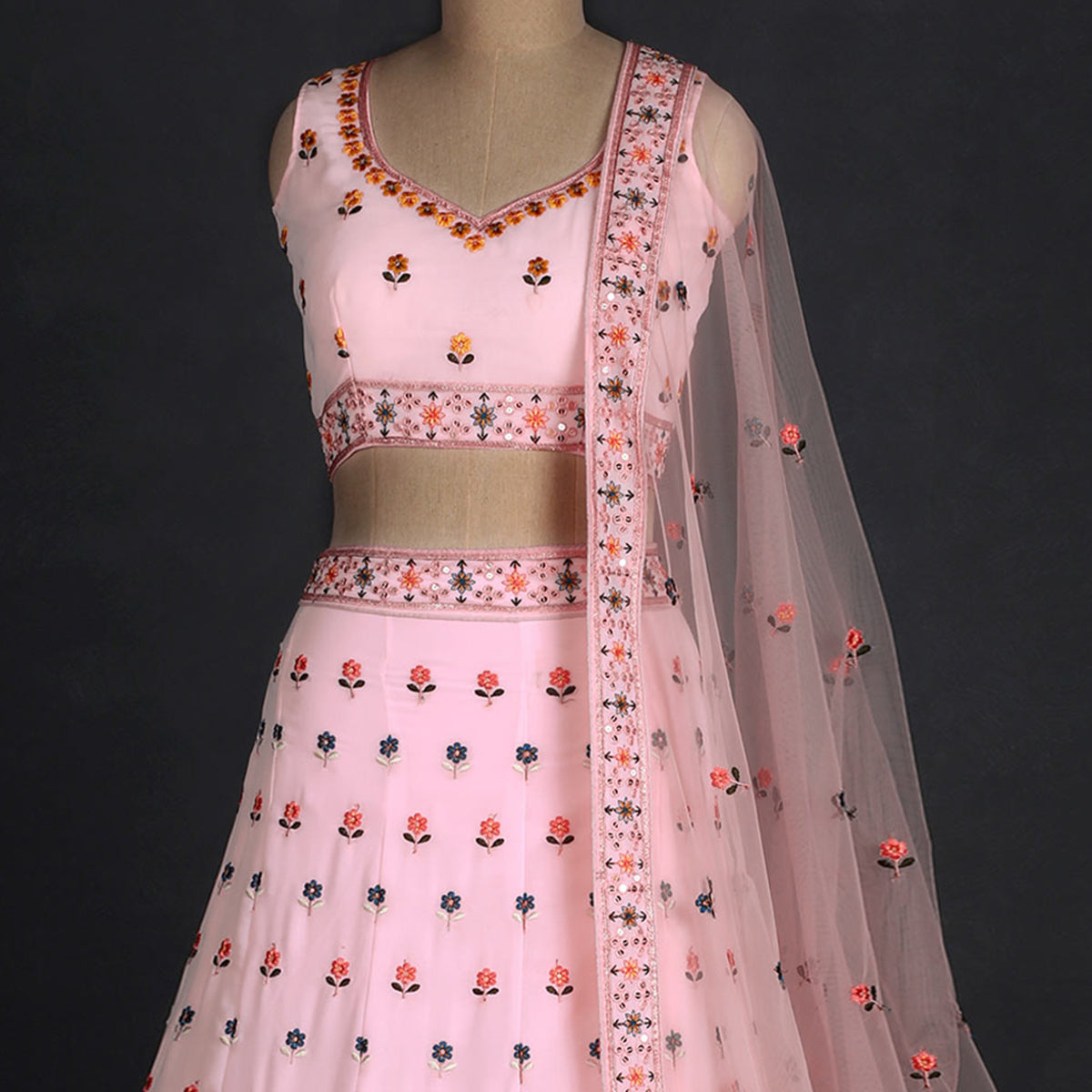 Baby Pink Sequins Embroidered Georgette Lehenga Choli Clothsvilla