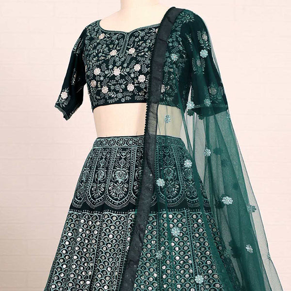 Bottle Green Sequins Embroidered Georgette Lehenga Choli Clothsvilla