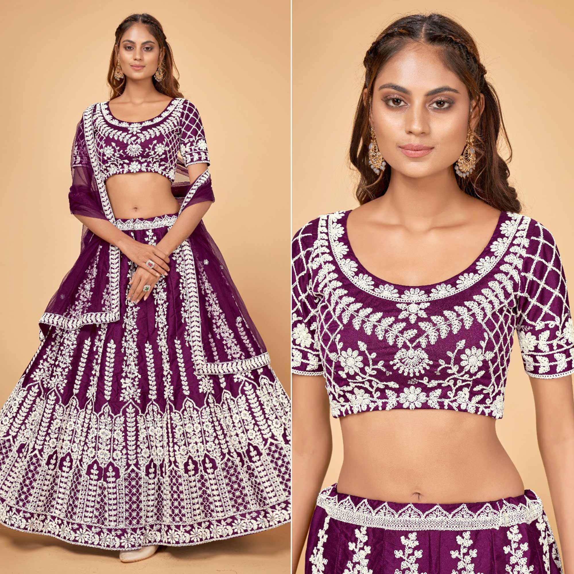 Purple Floral Embroidered Chiffon Lehenga Choli Clothsvilla Main image