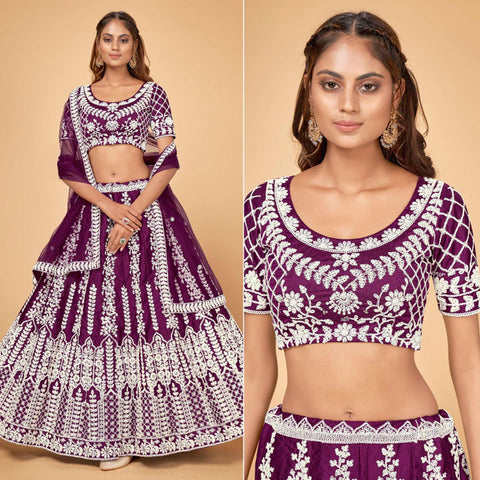 Purple Floral Embroidered Chiffon Lehenga Choli Clothsvilla Main image