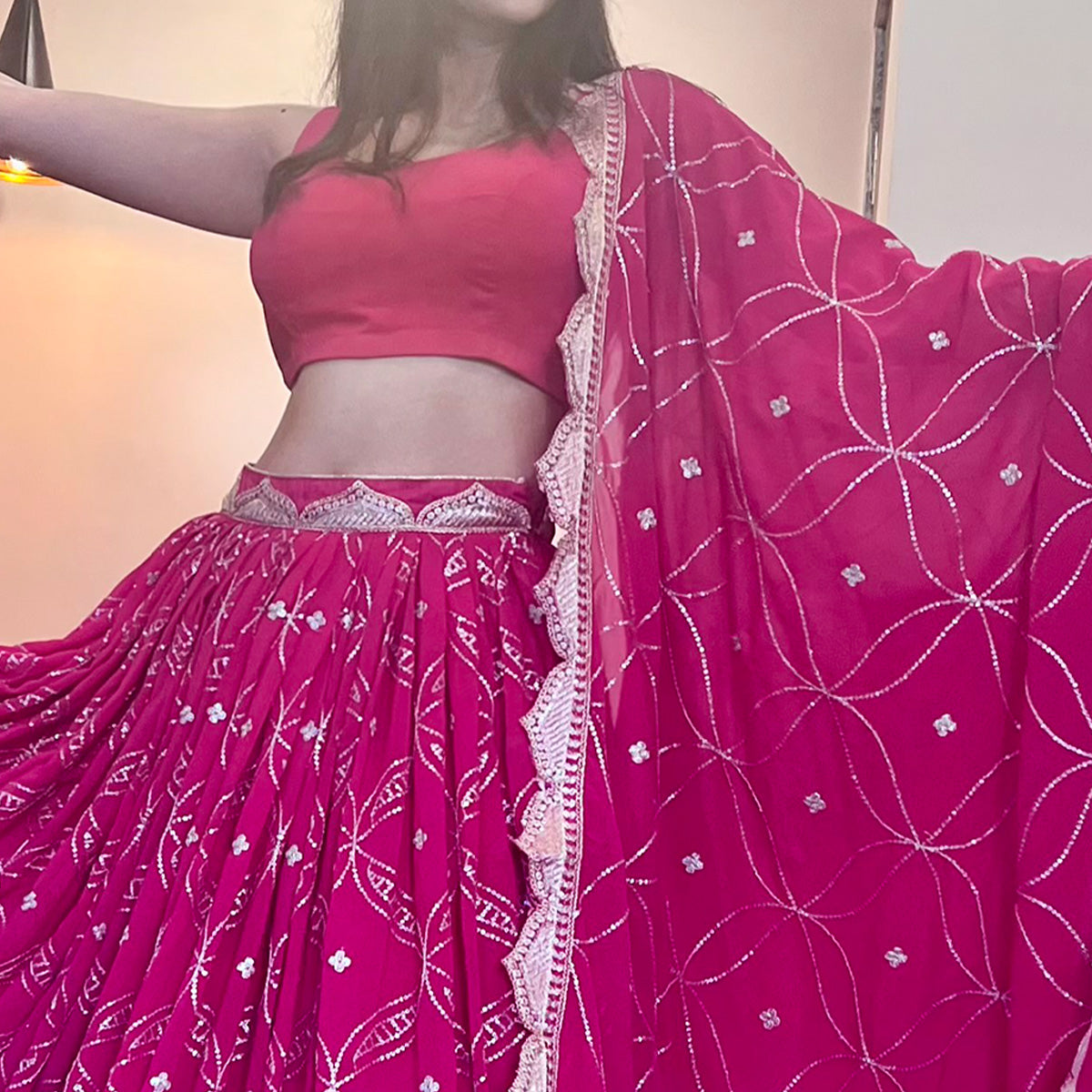Pink Floral Sequins Embroidered Georgette Lehenga Choli Secondary image